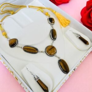 Genuine Tiger Eye Necklace & Earrings Set - Purple Crystal Jewelry Gift For Her 1