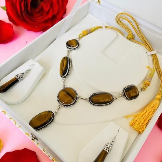 Genuine Tiger Eye Necklace & Earrings Set - Purple Crystal Jewelry Gift For Her 2