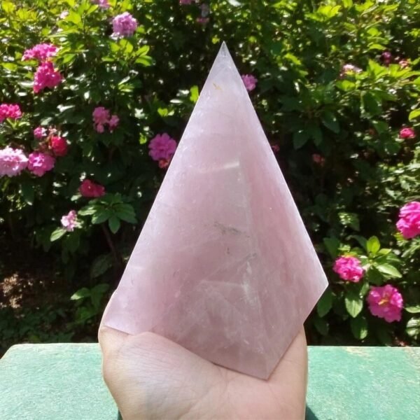 Natural Rose Quartz Pyramid Ornament - Crystal Carving Healing Reiki Stone Gift 1