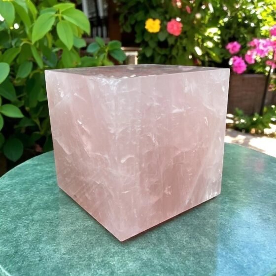 Rose Quartz Square Crystal Cube - Healing Stone Decor - Love Energy Ornament 1