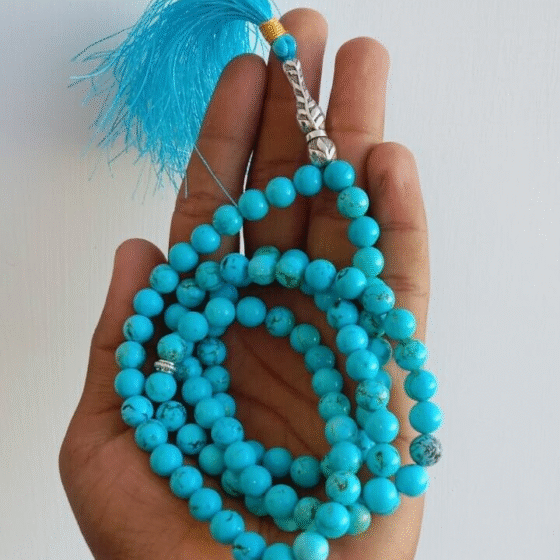 Turquoise Crystal Tasbeeh Hand Carved Crystal Tasbih Masbaha Sebha 98+2 Beads8MM 1