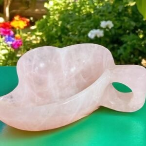 Large Rose Quartz Heart Shape Crystal Bowl - Polished Crystal Dish - Love Energy 1