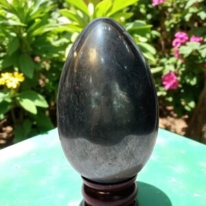 Large Silver Hematite Crystal Egg - Polished Metallic Grounding Stone Home Decor 2