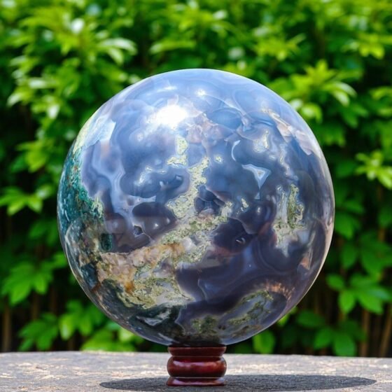 Rare 245mm Green Moss Agate & Blue Lace Agate Sphere - Spirit Power Chakra Stone 1