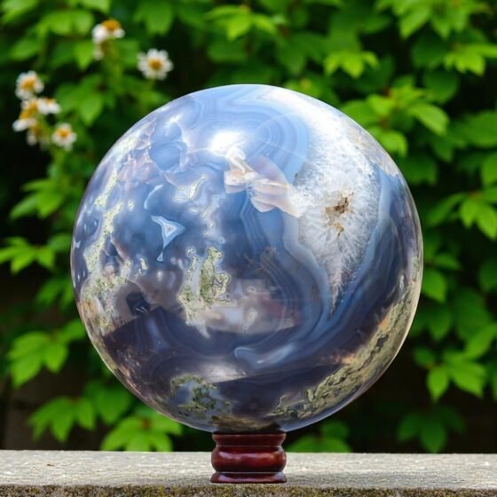 Rare 245mm Green Moss Agate & Blue Lace Agate Sphere - Spirit Power Chakra Stone 2