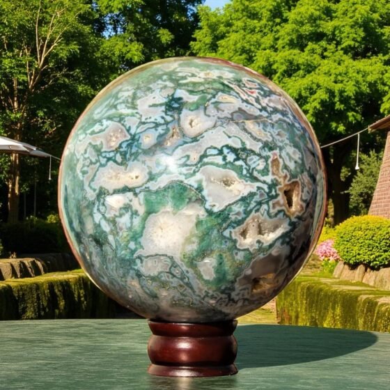 170mm Green Moss Agate Sphere - Healing Crystal, Meditation & Home Decor Gift 1