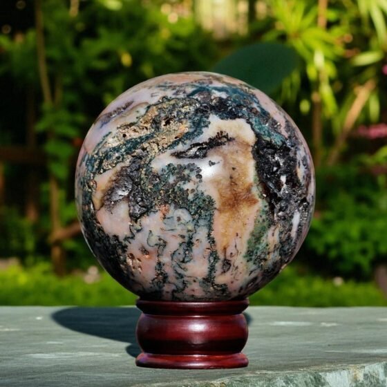 Green Tree Agate Meditation Sphere 120MM - Inner Peace & Grounding Aura Stone 1