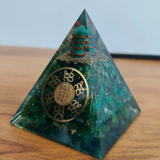 Large Green Jade Nubian Orgone Crystal Pyramid With Zibu Symbol Handmade Crystal 2