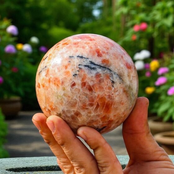 Natural 85mm Orange Sunstone Ball | Spirit Energy Healing Crystal Sphere 2