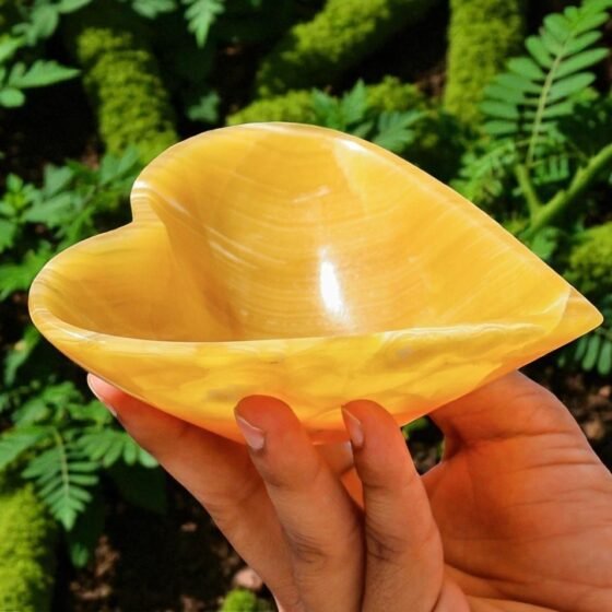 Large 140MM Natural Mexican Calcite Heart DishBowl Metaphysical Energy Chakra 1