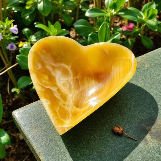 Large 140MM Natural Mexican Calcite Heart DishBowl Metaphysical Energy Chakra 2