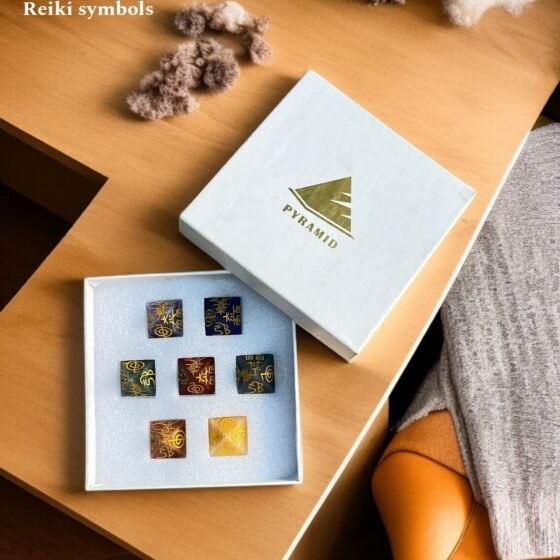 Seven Chakra Crystal Pyramid Set With Reki Symbols Crystal Home OfficeDecorative 1