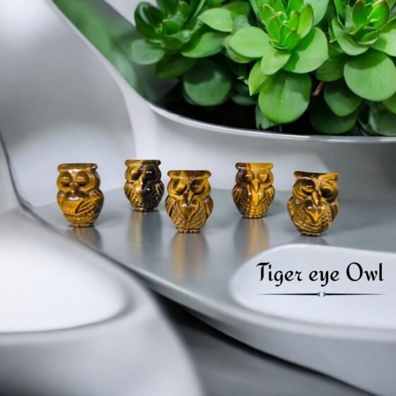 Set of 2 Tiger Eye Crystal Owl Figurines - Love & Wisdom Home Office Decor 1