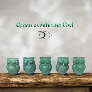 Set of 2 Green Aventurine Crystal Owl Figurines - Love & Wisdom Home Decor 1