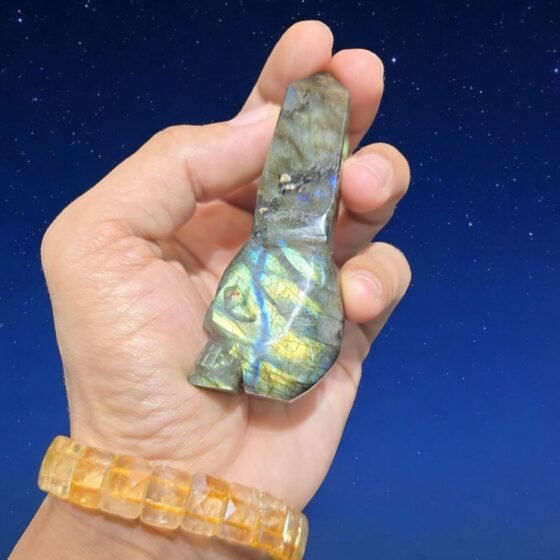 2Pcs Labradorite Skull & Tower Point Set - Flashy Crystal Energy Home Decor 1