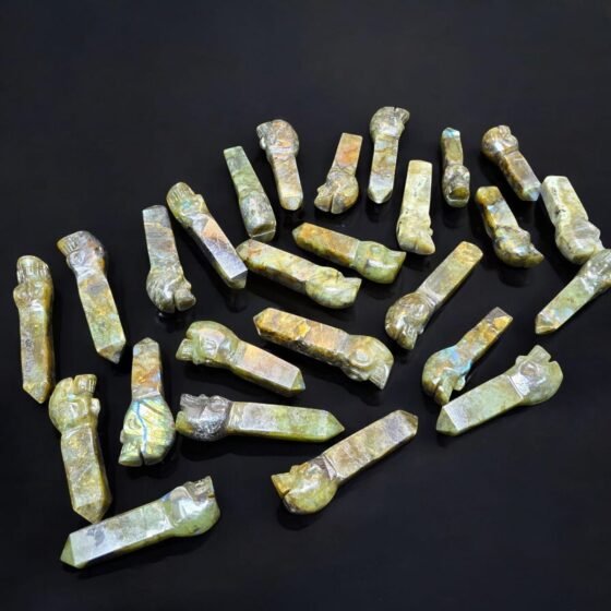 2Pcs Labradorite Skull & Tower Point Set - Flashy Crystal Energy Home Decor 2