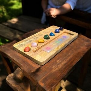 Seven Chakra Wooden Charging Tray - Crystal Grid Cleansing Energy Home Decor 1