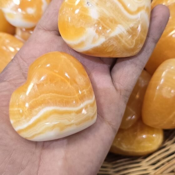 2 Pcs Yellow Calcite Crystal Hearts - Joyful Energy Stone Home Office Decor 2