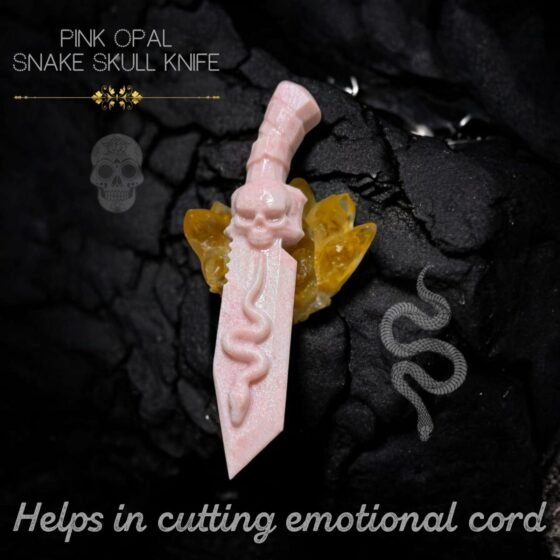 Pink Opal Snake Skull Crystal Knife - Hand Carved Healing Art Home Office Decor 1