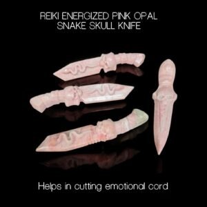 Pink Opal Snake Skull Crystal Knife - Hand Carved Healing Art Home Office Decor 2