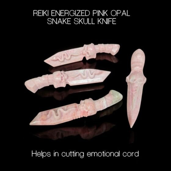 Pink Opal Snake Skull Crystal Knife - Hand Carved Healing Art Home Office Decor 2