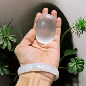 Set of 2 Selenite Palmstones - Natural Healing Crystal Cleansing Energy 1