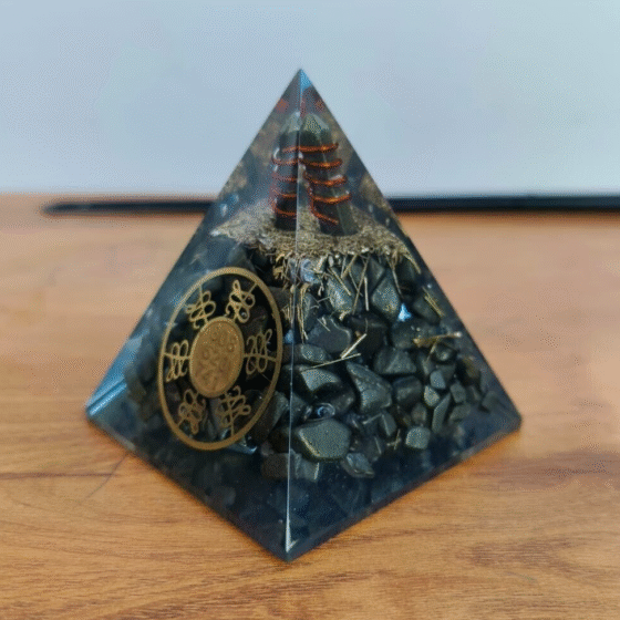 Large Pyrite Crystal Orgone Nubian Pyramid With Zibu Symbol Handmade Home Decor 2