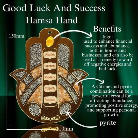 Pyrite Citrine Hamsa Hand Charm - Good Luck Success Money Protection Amulet 1
