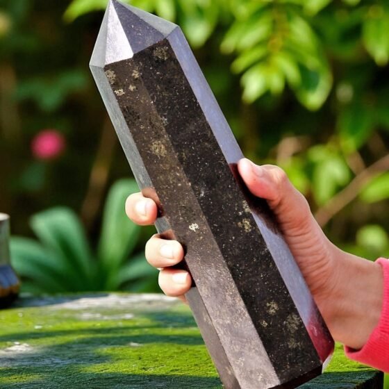 Large Black Nuummite Obelisk 260mm - Metaphysical Crystal Quartz Healing Tower 2