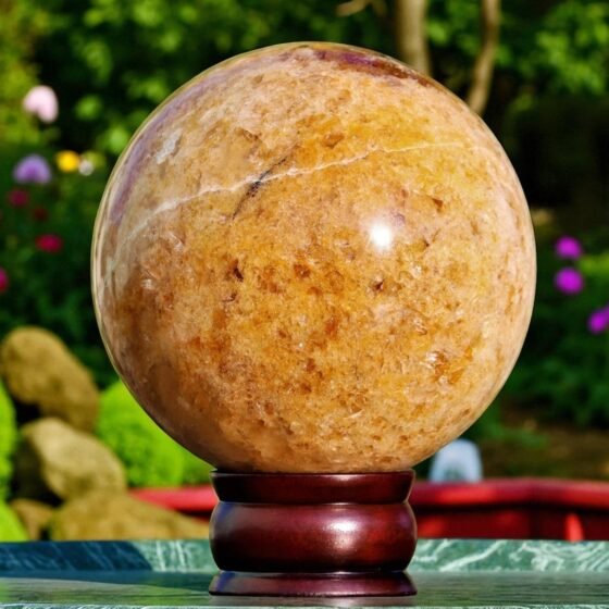 Large 120MM Golden Healer Quartz Sphere Healing Energy Stone Home Office Decor 1