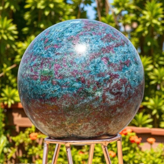 Large 90mm Pink Blue Ruby Apatite Sphere Healing Reiki Energy Stone Home Decor 2