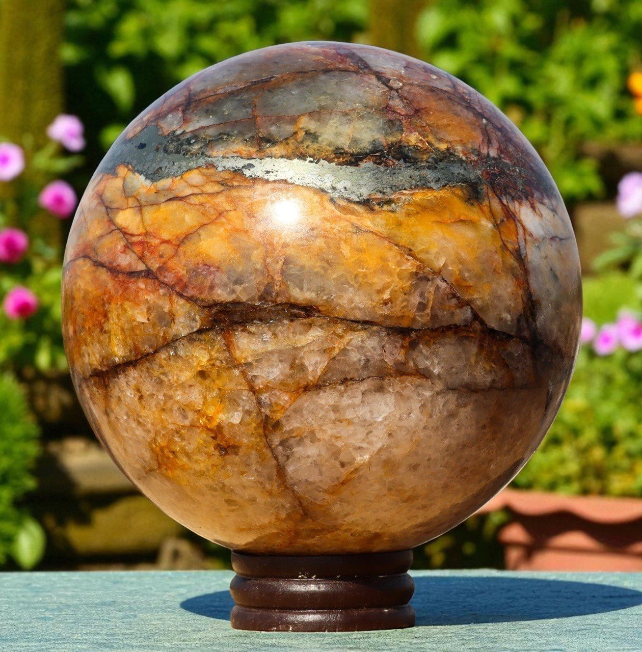 Large 170mm Pyrite & Golden Quartz Sphere Healing Stone Home Office Decorative 1