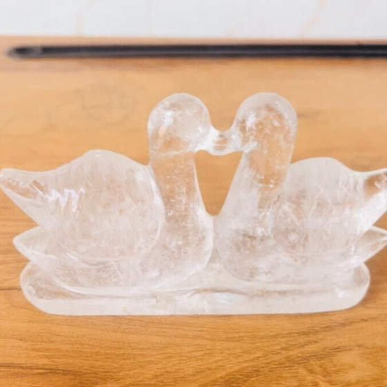 Natural Clear Crystal Quartz Duck Pair Sphatik Male & Female Stone Duck Pair3-4" 2