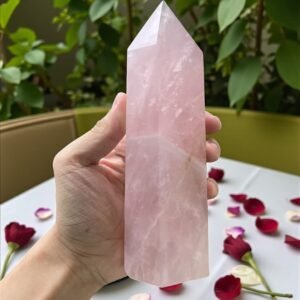 Large 185MM Pink Rose Quartz Crystal Tower Healing Crystal Point For Home Decor 2