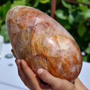 Large 225MM Flashy Gold Azeztulite Fire Quartz Crystal Egg Healing Stone Egg 2