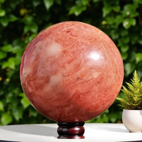 Large 215MM Pink Bustamite Crystal Sphere Chakra Healing Stone For Home Decor 1