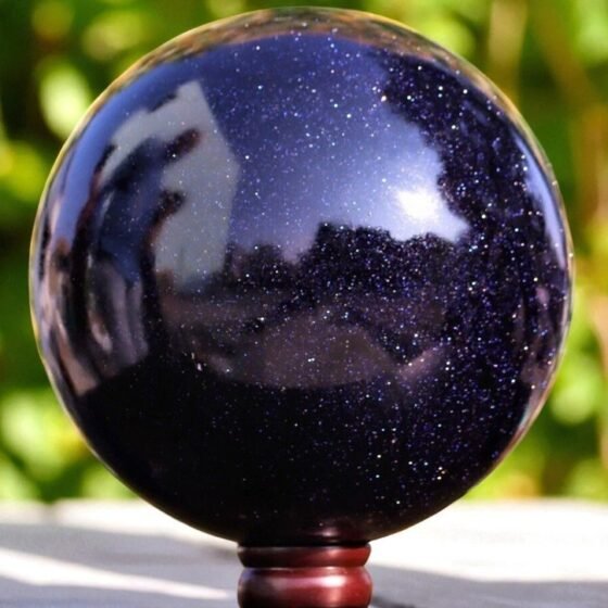 Large 230MM Blue Goldstone Crystal Sphere Healing Crystal Ball For Home Decor 2