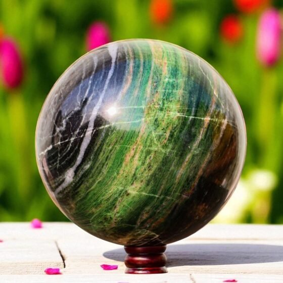 HUGE 260MM Green Nephrite Jade Crystal Sphere Aura Spirit Healing Stone Ball 1