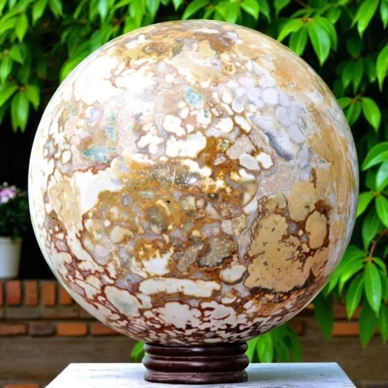HUGE 200mm White & Brown Cobra Jasper Crystal Sphere Chakra Healing Stone Ball 2