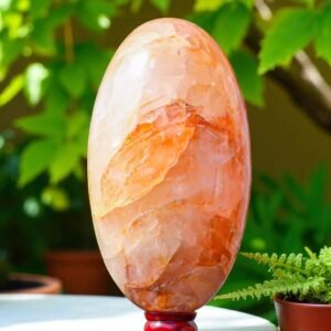 HUGE 295MM Red Fire Quartz Crystal Lingam Healing Aura Stone For Home Decor 1
