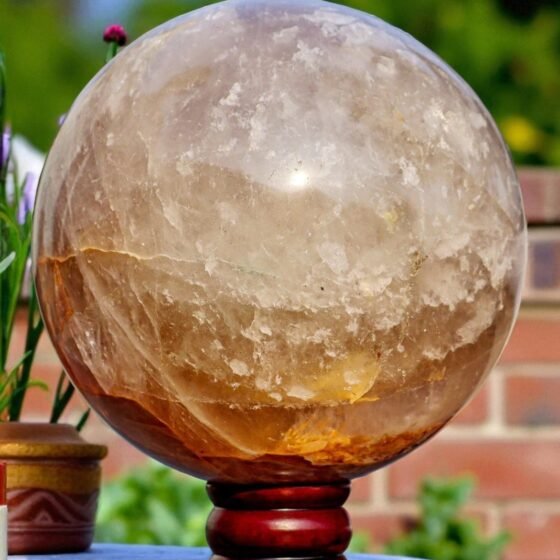 Large 175MM Smoky Azeztulite Fire Quartz Crystal Sphere Healing Gemstone Ball 1