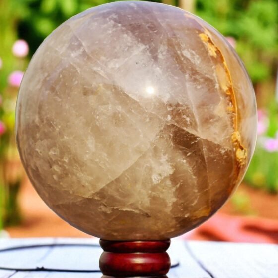 Large 175MM Smoky Azeztulite Fire Quartz Crystal Sphere Healing Gemstone Ball 2