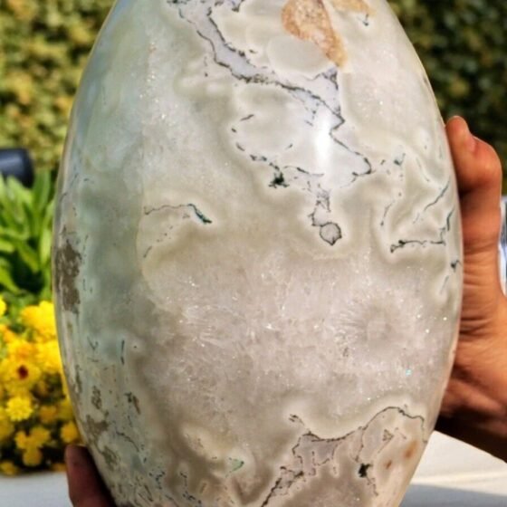 Large 285MM White Moss Agate Crystal Lingam Healing Crystal Home Office Decor 1