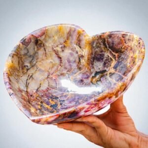 Beautiful Blue Auralite Crystal Heart Bowl Healing Crystal Decorative Heart Bowl 2
