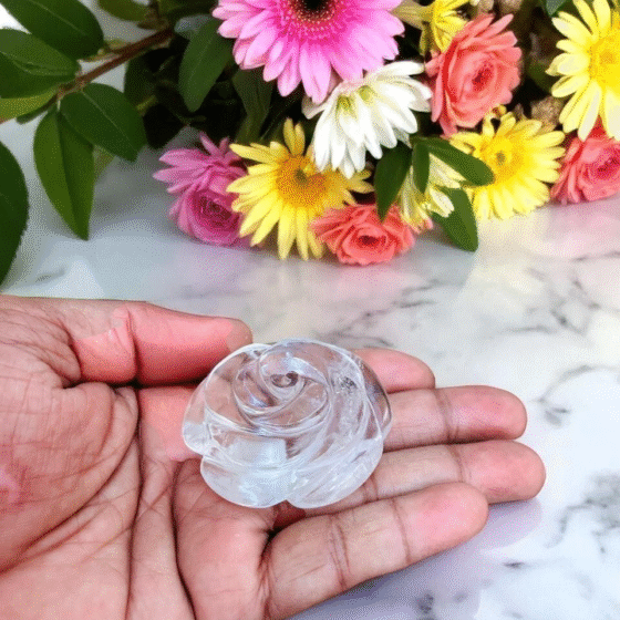 40-50MM Clear Quartz Crystal Rose - Unique Hand Carved Flower - Healing Stone 1