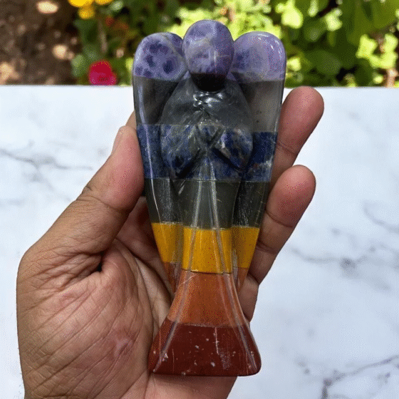 Large 7 Chakra Crystal Angel Figurine - Handmade Home Office Decor Healing Gift 1