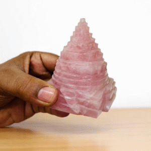 Large Rose Quartz Crystal Shree Yantra Handmade Home Office Decor Pooja Idol 1