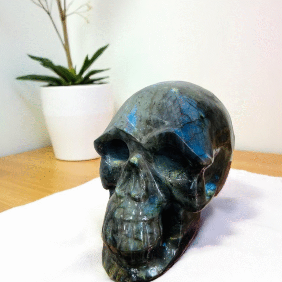 Handmade Large Labradorite Crystal Skull - Flashy Crystal Home Office Decor Gift 1