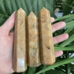 2Pcs Set Peach Moonstone Crystal Point Tower Hand Carved Crystal Tower 3-4inche 2