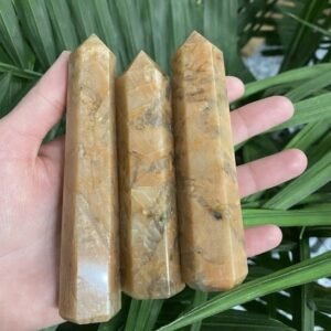 2Pcs Set Peach Moonstone Crystal Point Tower Hand Carved Crystal Tower 3-4inche 2